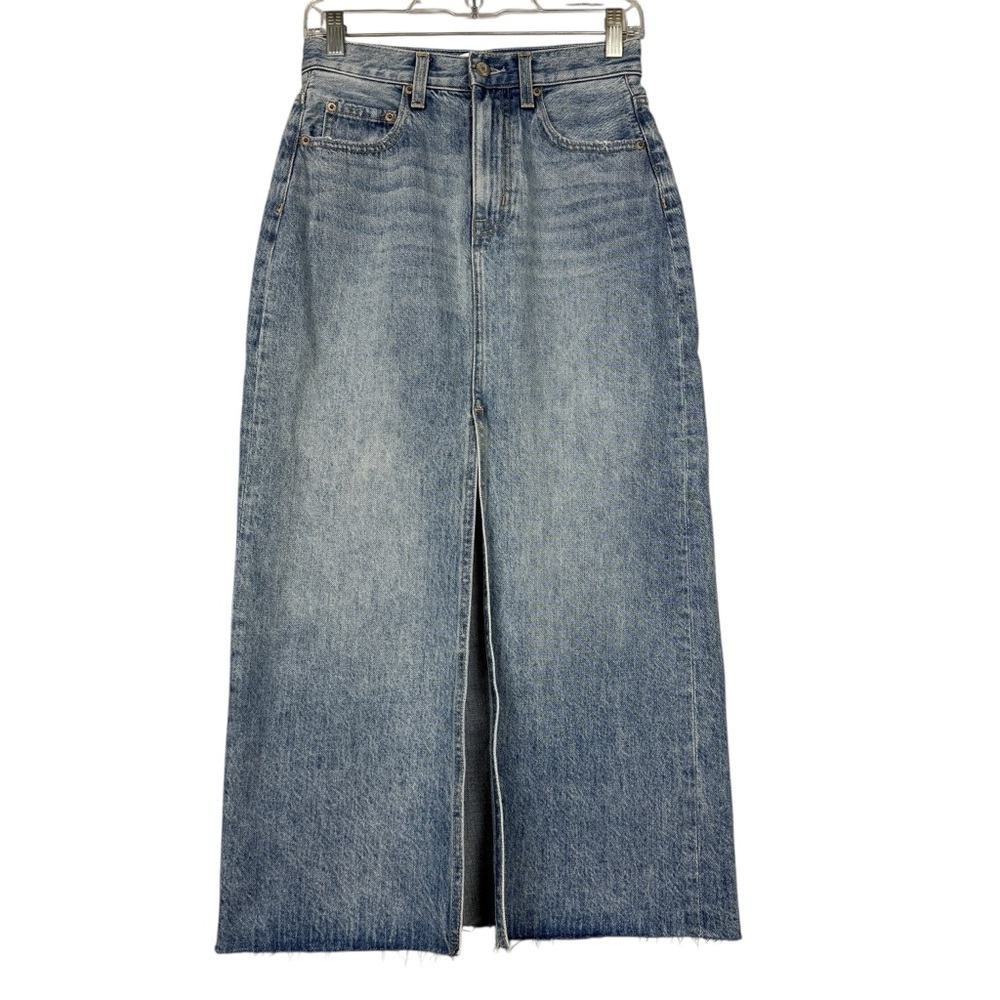 Evereve Pistola Skylark Split Front Midi Alice Denim Skirt - Picture 3 of 7